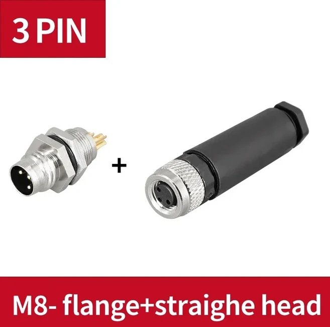 방수 플러그 센서 커넥터 직선 각도 나사산 커플링 패널 마운트 플랜지 소켓 M8 3 핀 4 5 6, 05 M8-3Pin M-F, 01 2 Sets