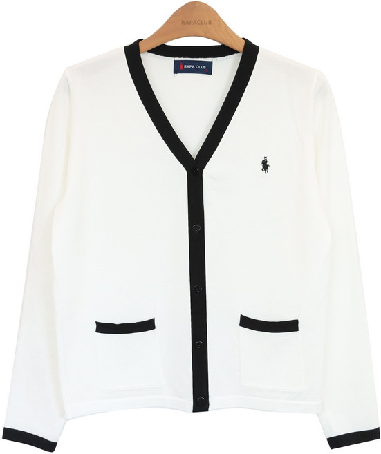 라파클럽 여성 여름 브이넥 배색 니트 가디건