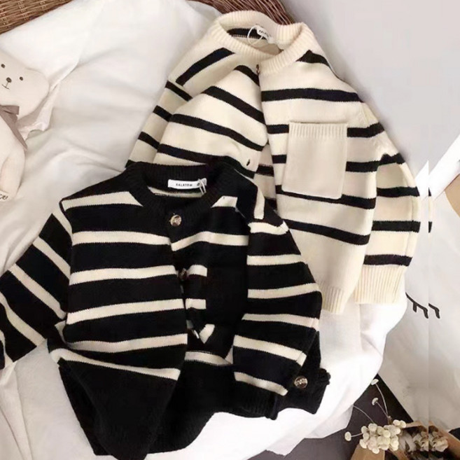[더사랑이] 엔라인 스트라이프 가디건 키즈 아동복 유아 남아여아 가디건 부들부들 가디건 아우터 등원룩 나들이룩
