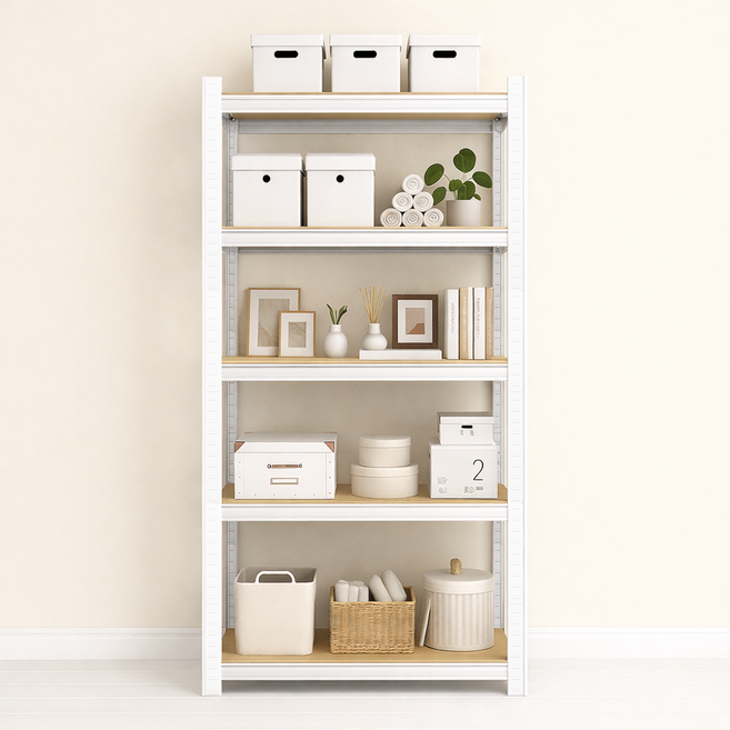 수납선반 앵글선반 선반 책장 다용도선반 무볼트 조립식 베란다, 5단, 화이트