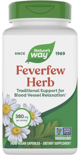 네이처스웨이 피버퓨 작은쑥국화 허브 추출물 캡슐 Nature's Way Feverfew Herb, 1개, 180정 - 쿠팡