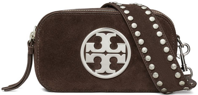 토리 버치 밀러 로고 스터드 스웨이드 미니 크로스 백