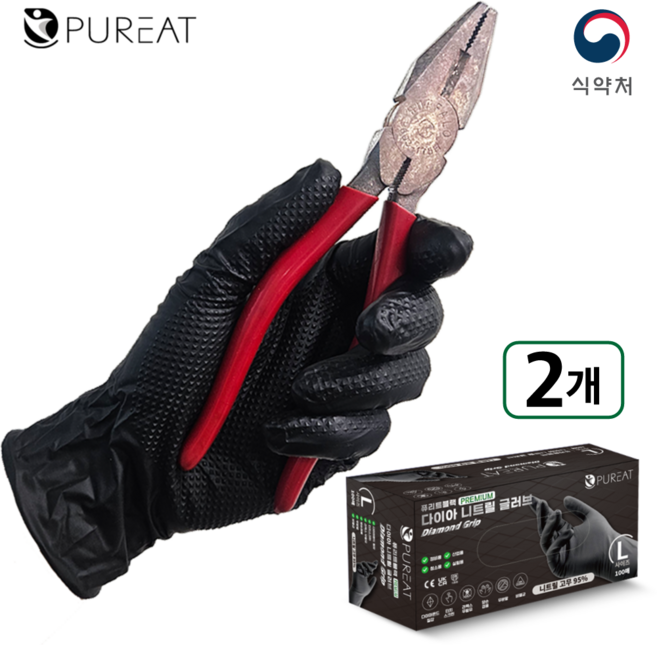 퓨리트 프리미엄 다이아 니트릴장갑 8.5g 고중량 니트릴 95%이상 함유 식품용 공업용 다용도 라텍스 고무, 200매, 중(M)