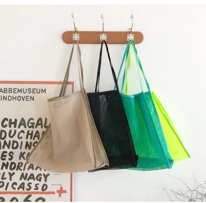 (오늘출발) 메쉬 망사 그물 가방 수영장 비치백 모래놀이 물놀이 해변 여름가방 쇼퍼백 4컬러 형광