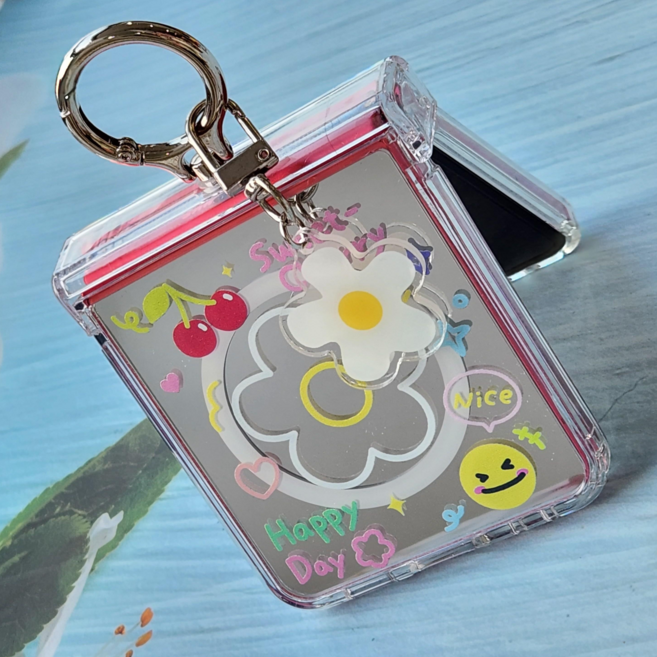 갤럭시Z플립 스마일가든 플라워키링 맥세이프 미러 힌지보호 핑거링 케이스