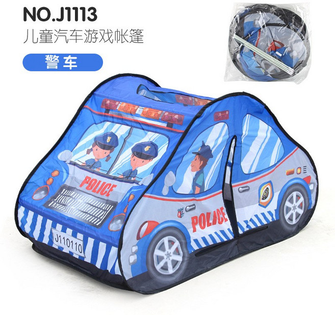兒童玩具 折疊帳篷 球池 車子系列 野餐 戶外室內遊戲帳篷, 1個, 藍色 警車／opp袋裝