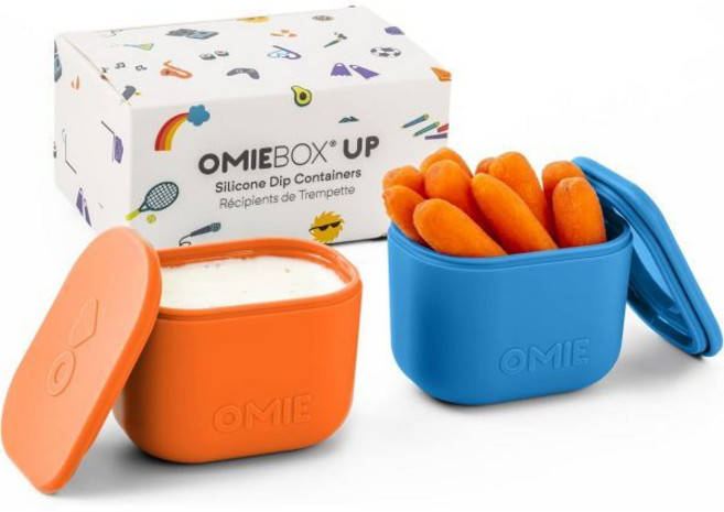 오미박스 UP 2개 세트 누수 방지 딥스 용기 휴대용 샐러드 드레싱 조미료 뚜껑 포함 식품 안전 실리콘 4.5온스 파랑주황, XL Dip Containers, Blue/ Orange