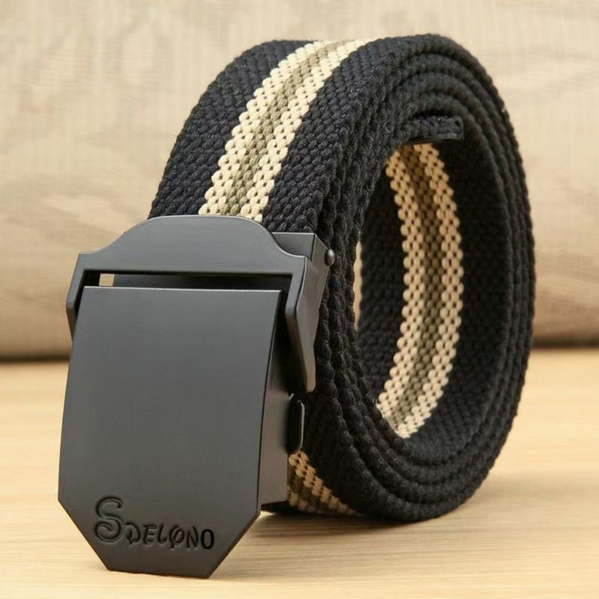 상류 지역 캔버스 벨트 평활 버클 자동 버클 심플 개성있는 패셔니스타 주니어 군사 훈련 벨트