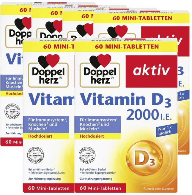 독일 도펠헤르츠 Doppelherz Vitamin D3 비타민D3 2 000ie 미니정, 6개, 60정