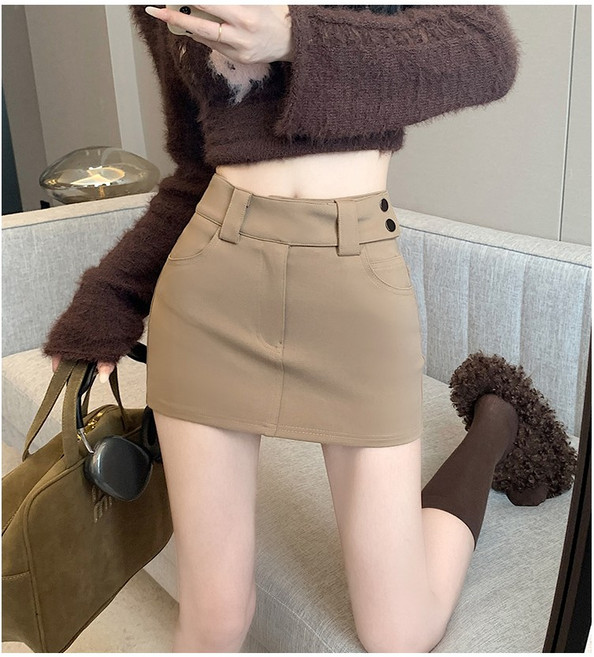 이유무무 NQ-461 스판 하이웨스트 버튼 H라인 미니 스커트