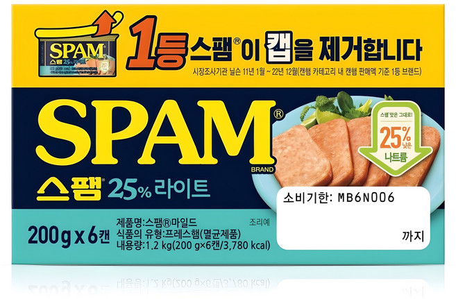 스팸 25% 라이트, 6개, 200g
