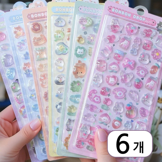 Equator 네이처포유 입체스티커 다꾸 폰꾸 꾸미기 꾸미기템, 1세트, 6개