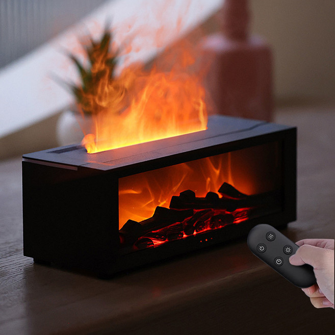 21세기트랜드 에오스 오로라 벽난로 조명 리모컨 가습기, 블랙