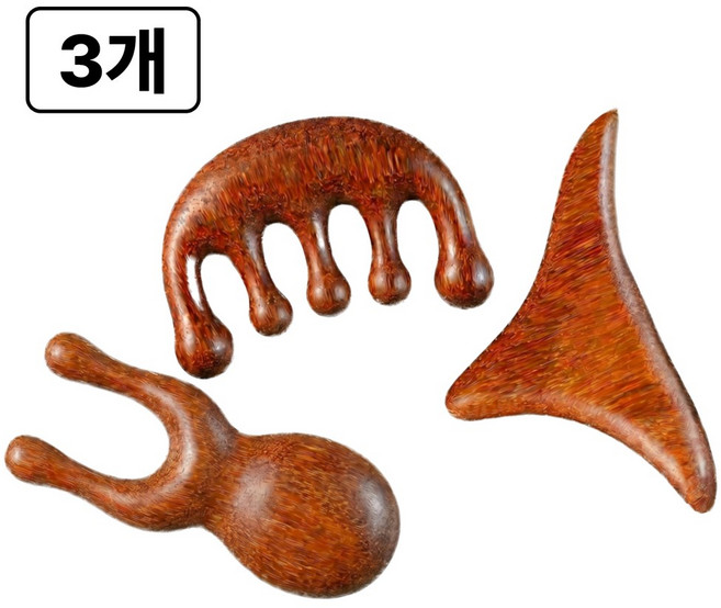 로디움 얼굴 두피 다리 종아리 괄사 나무 마사지기 3종 세트, 브라운, 3개