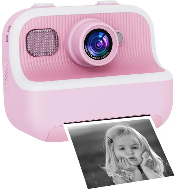 즉석 카메라 전후면 듀얼 셀피 키즈 1080P 비디오 휴대용 여행용 프린트 디지털 장난감 소년 소녀용, 06 Pink (no Card)