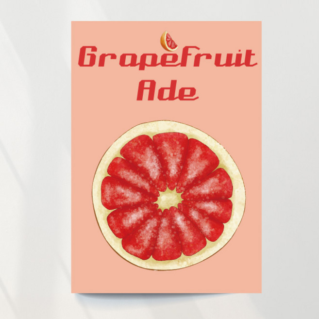 자몽에이드 포스터 01 카페 여름 음료 출력 주문제작 레트로, 문구만수정, 패트 타공(큐방포함)