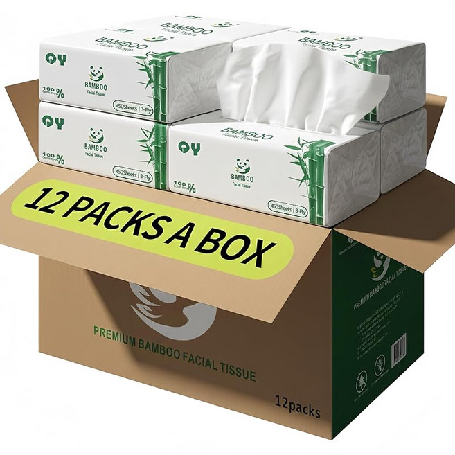 케이스 판매 청가 대나무 티슈 페이퍼 상업용 고급 티슈 페이퍼 100% 생 대나무 펄프 1 케이스 12 팩 1팩 160장 3층 19cm*19cm 원색 무표백 무향료 무지 쓰레기, 1개, 상세페이지 참조