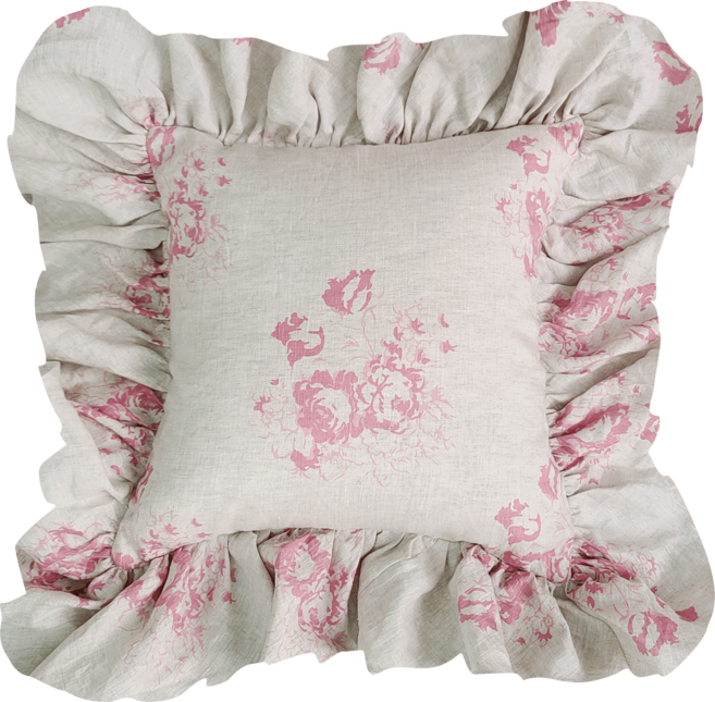 더스케치 로즈 린넨 프릴 쿠션 방석, 핑크