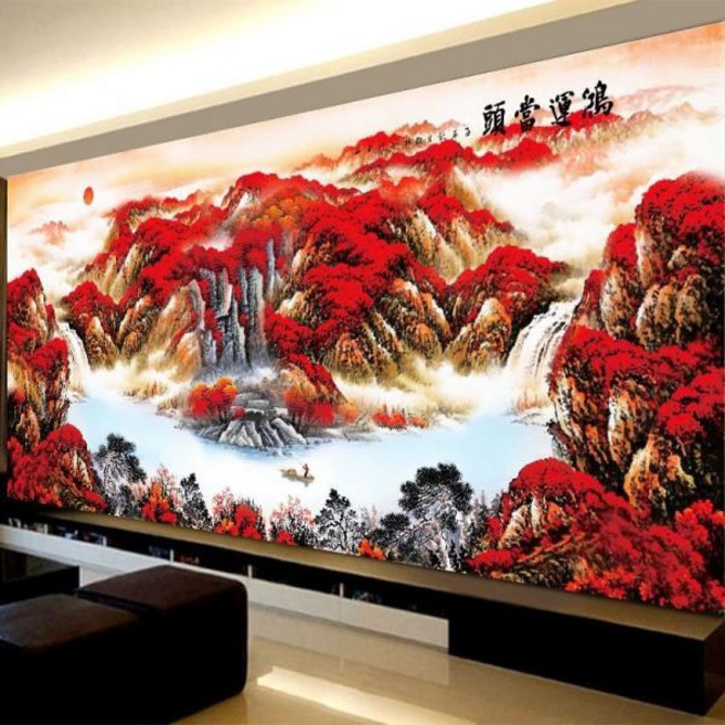 실십자수 가을 단풍 풍경 풍수지리 재운 발복 대형 십자수 세트 패키지 DIY만들기, 150×65CM 중간격자 3가닥 면사, 1개