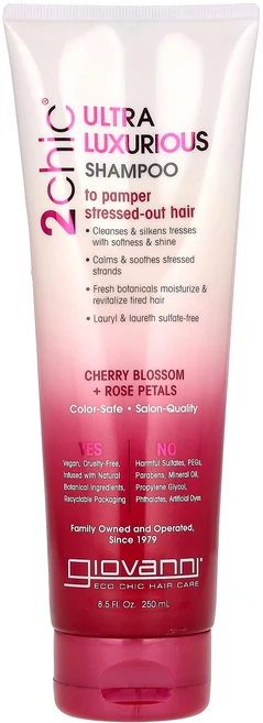 Giovanni 2chic 울트라-럭셔리어스 샴푸 과도하게 스트레스를 받은 모발 관리용 벚꽃 + 장미꽃 잎 250ml(8.5fl oz), Giovanni2chic울트라럭셔리어스샴푸과도하게스트레, 1개, 250ml - 쿠팡