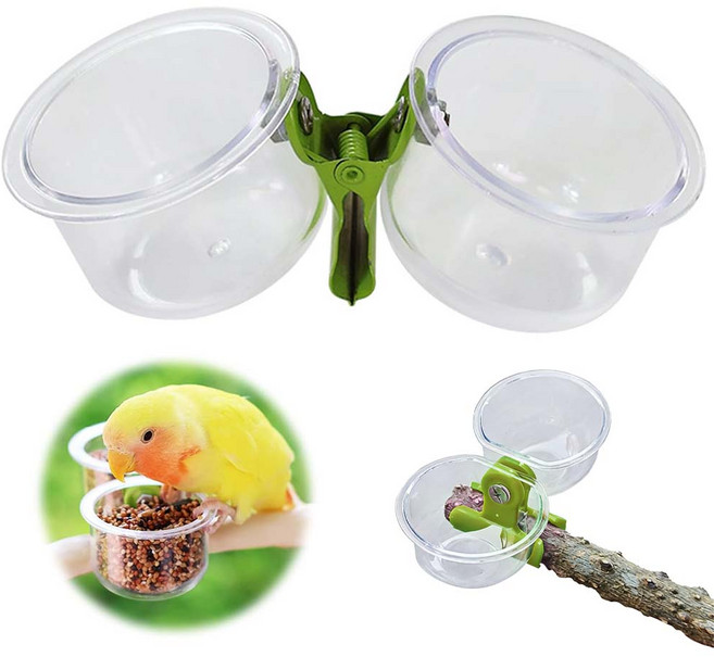 루베이 2in1 소형 동물 급식기 급수하다 세균 방지 공간 절약 건강 지킴이 앵무새/버드/반려새, 투명색, 1개