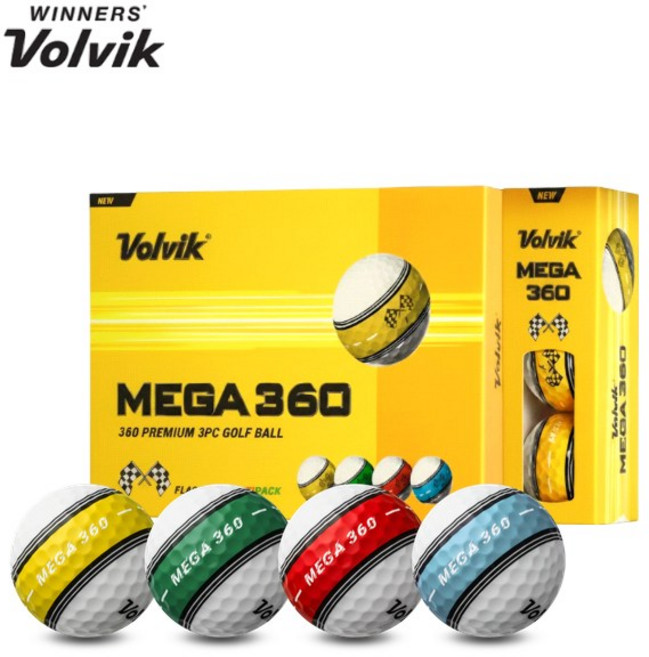 볼빅 MEGA 360 3피스 골프공 플래그라인 고반발 퍼팅라인, 1개, 12개입, 메가 혼합4색
