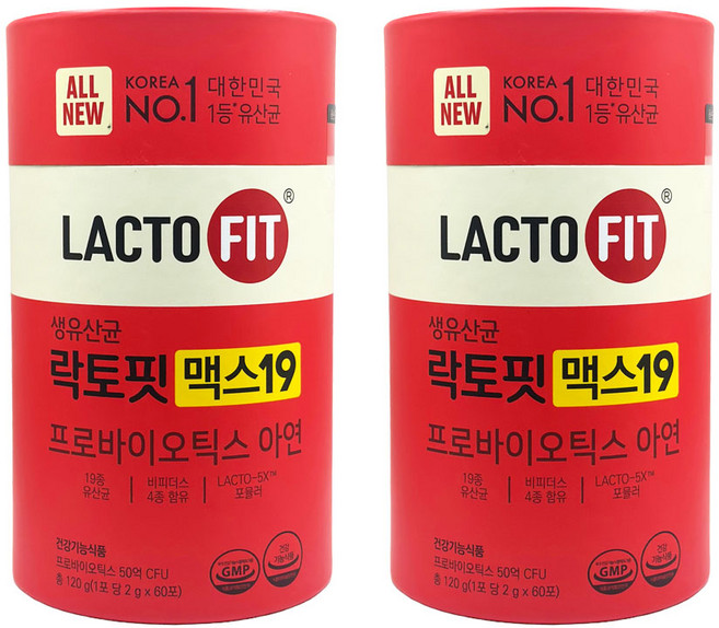 종근당건강 락토핏 맥스19 생유산균 프로바이오틱스 아연, 120g, 2개