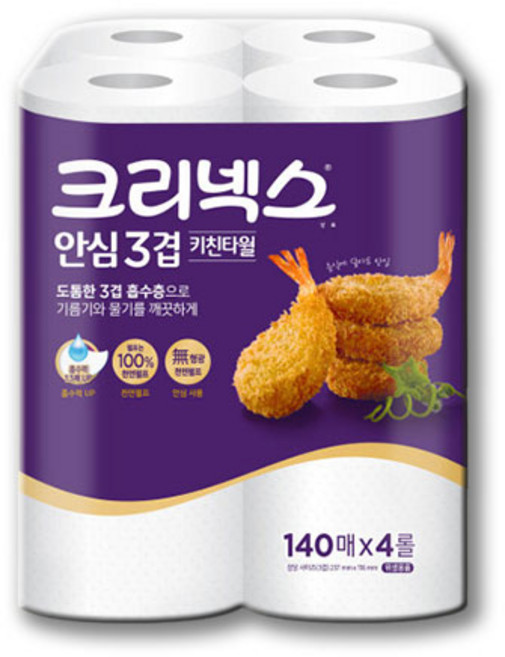 크리넥스 프리미엄 안심3겹 키친타올 140매 롤키친타올, 4롤, 1개