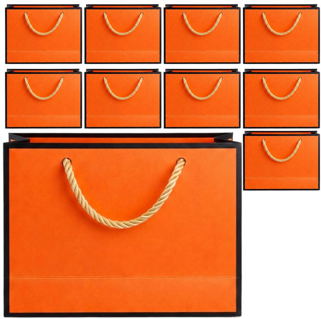 루메이크 튼튼한 편집샵 선물 답례품 쇼핑백 종이백, 10개, 오렌지블랙