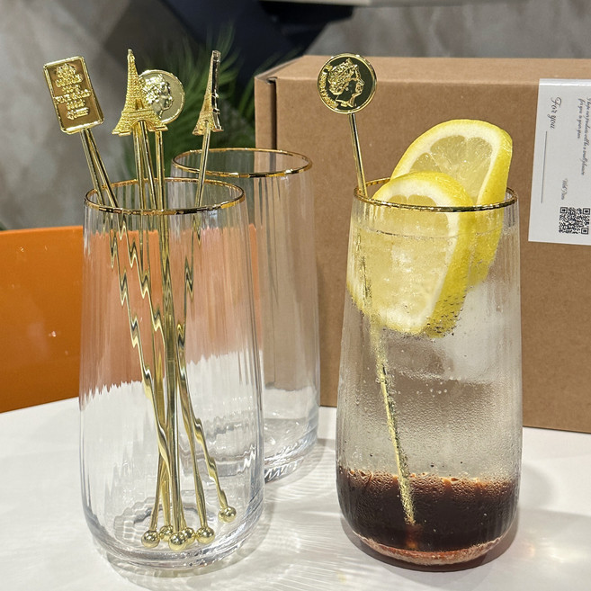 하이볼잔 맥주잔 골드림 플리츠 유리컵 세트 집들이선물 결혼선물 (골드머들러 구성), 골드 하이볼잔 세트 (골드머들러 원형+사각), 1세트