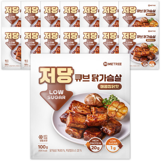 미트리 저당 큐브 닭가슴살 매콤찜닭맛, 15개, 100g