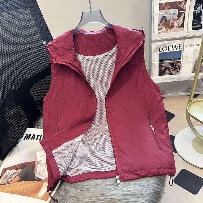 루미빈 여름 여자 경량 통기성 후드 베스트 자외선 차단용 캐주얼 바람막이 조끼