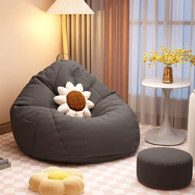 FONOW 빈백 솔리드 슬립온 소파 다다미 패브릭 가정용 거실 베란다 캐주얼 탈부착 가능, 다크그레이