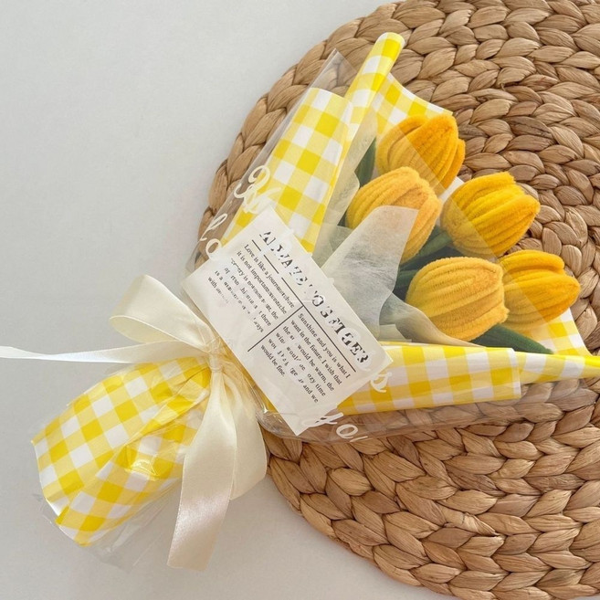 소소온 핸드메이드 모루 꽃다발 완성품 기념일 조화 선물, 머스타드옐로우, 1개