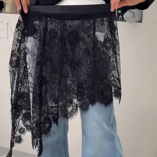 여성 랩스커트 레이어드 레이스 옆트임 랩스커트 치마 캐쥬얼 플라워 레이스 랩스커트 커버랩 레깅스 A라인 망사 스커트 엉덩이가리개 커버 치마 레깅스 랩스커트 ZZL