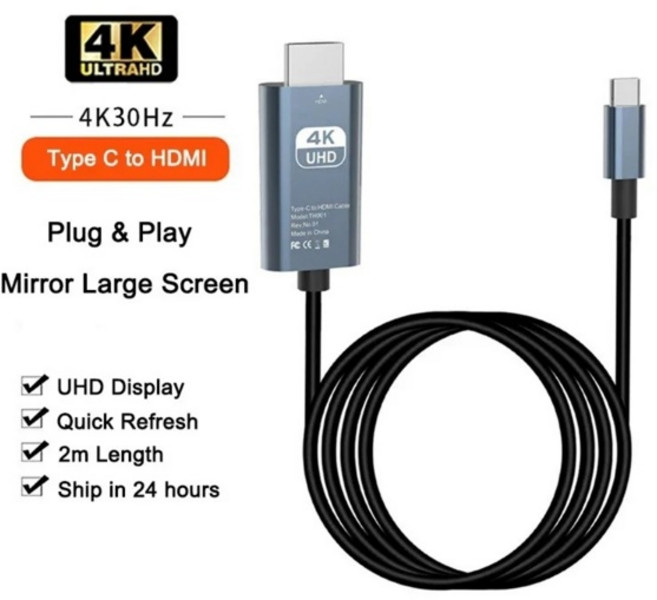 타입 C-HDMI 호환 스크린 미러링 케이블 HD 4K 전화 컴퓨터 PC TV 노트북 외부 모니터 동일한 화면 변환, [01] 4K 30hz