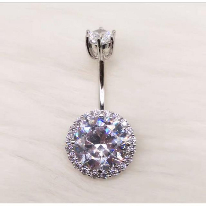 S2 s925純銀圓形肚臍環，白鑽/紫鑽閃耀，多規格針型可選，粗針1.5mm 短針8mm