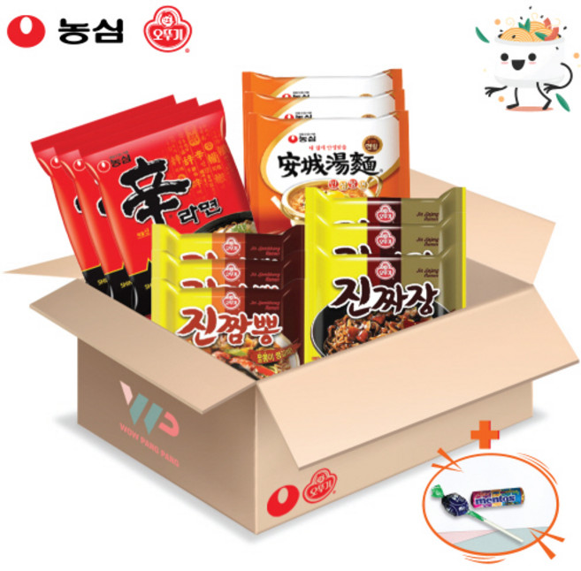농심 오뚜기 봉지라면 혼합세트 4종 12봉입 신라면 3개입+안성탕면 3개입+진짜장 3개입+진짬뽕 매운맛 3개입 총12봉입 멘토스+투시팝캔디 사은품 2종 증정, 1개