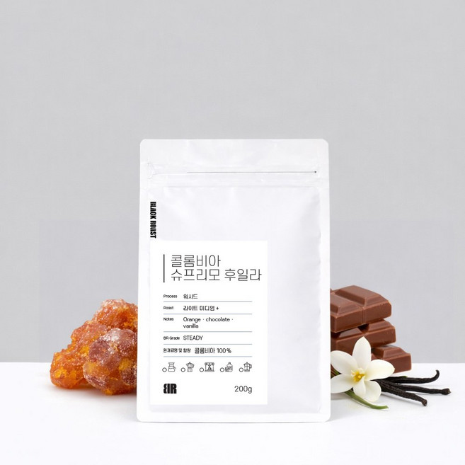 블랙로스트 콜롬비아 슈프리모 후일라 원두커피 홀빈(분쇄안함), 1개, 200g