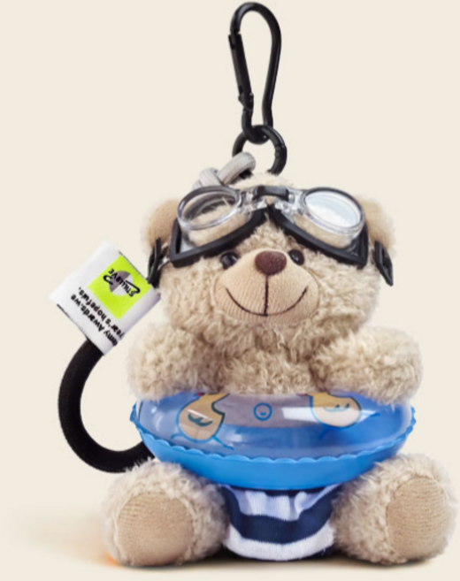 어썸메이 수영하는 튜브 곰 인형 키링 키홀더 12cm, 파랑, 1개