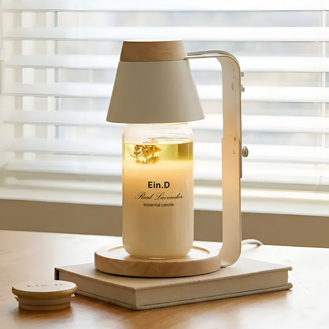 에인디 아르볼 우드 타이머 캔들워머 100% 에센셜아로마 리얼 캔들 570g 세트, 화이트 우드(타이머), 리얼 라벤더 캔들570g