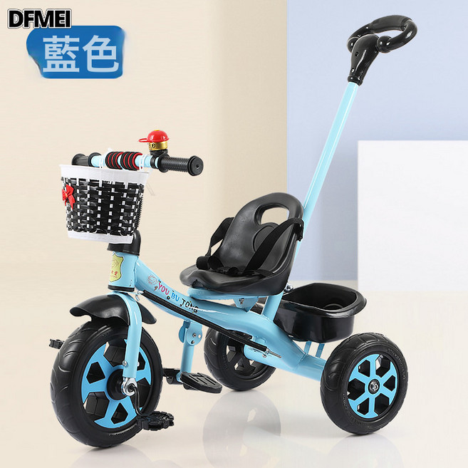 DFMEI 兒童三輪車無腳踏1-4歲遛娃手推車寶寶腳踏車滑步單車自行車, 1個, 1cm, 203藍(5臺一箱):如圖