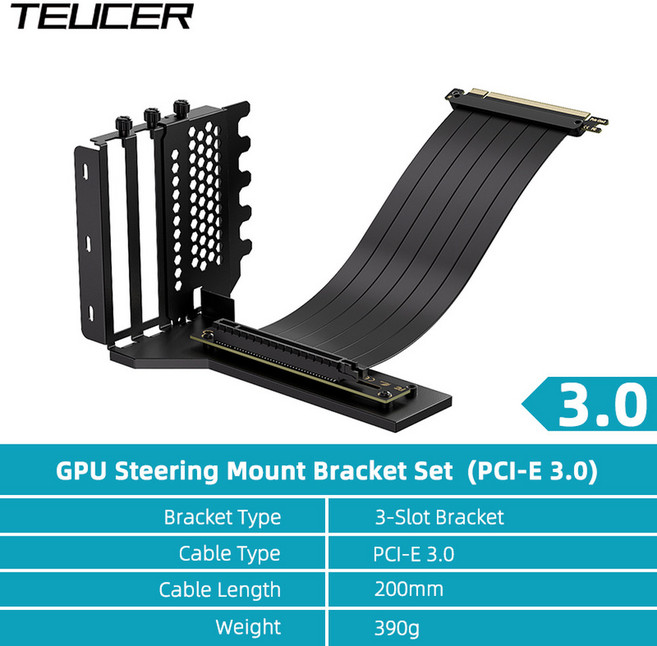 TEUCER GPU 장착 브래킷 그래픽 카드홀더 키트 PCIE4 0 X16 라이저 케이블 90 도 직각 확장 비디오 카드 홀더, 2) BK-PCI-E3-BK-20CM, 1개