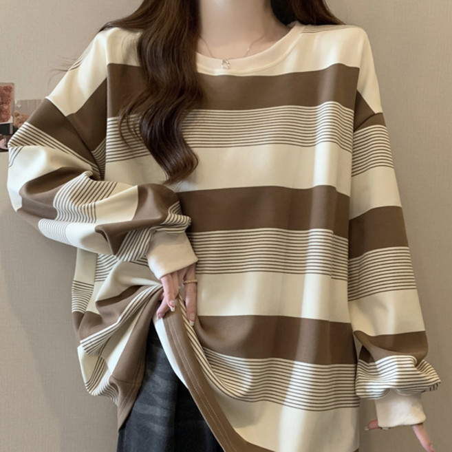 로렌미 컬러블럭 루즈핏 스트라이프 티셔츠 S260122SS-3