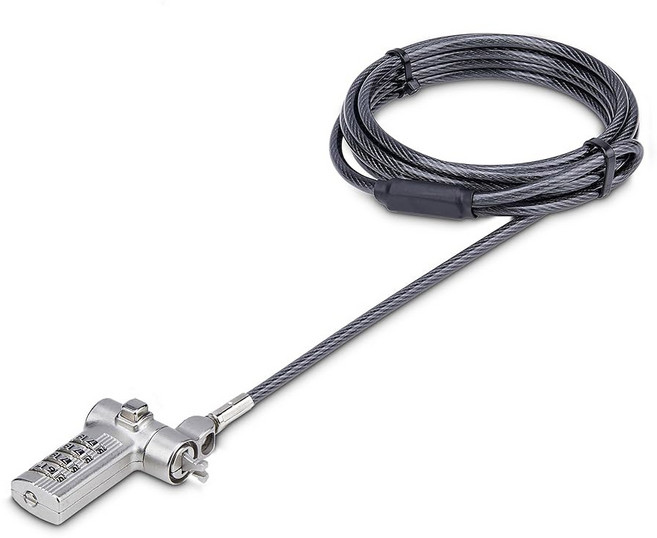 StarTech.com 6.6피트(2m) 3-in-1 범용 노트북 케이블 잠금 - 4자리 조합 노트북/데스크탑 호환 /K-슬롯 나노 및 웨지 슬롯 컴퓨터 방지 강철 케이블 TA, Resettable Combination, Single Pack, Interchangeable