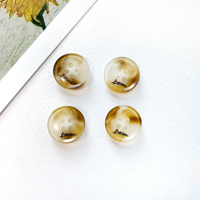 헤세드 5p) fashion 로고 4구 투톤패턴 코트단추 정장단추, 5개, 베이지, 15mm