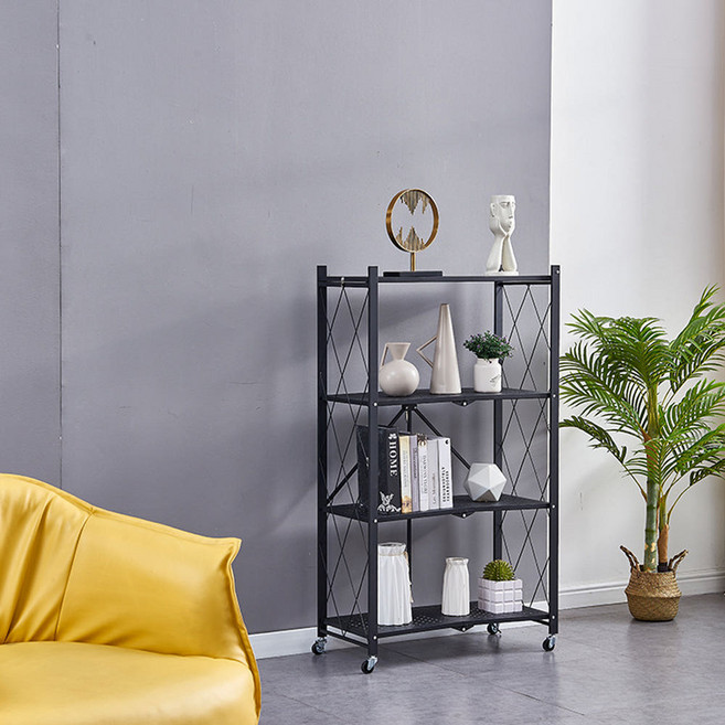 코믈리 원터치 다용도 접이식 간편폴딩 철제선반, 블랙, 4단