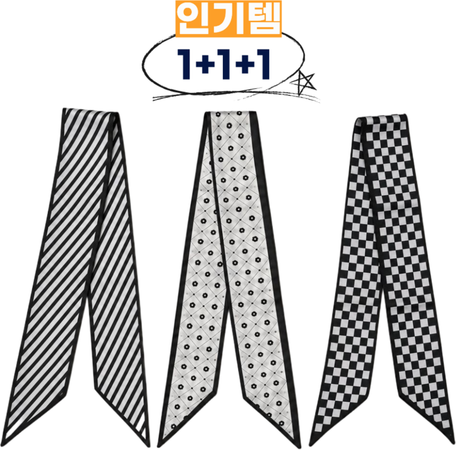 1+1+1 쁘띠 숏 스카프 블랙톤 타이 간절기 헤어스카프 데일리 머플러 가벼운 보온 넥워머