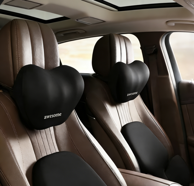 Whh 차량용 가죽 목편한 프리미엄 세이프레더넥 가죽 목쿠션, 2개, 블랙