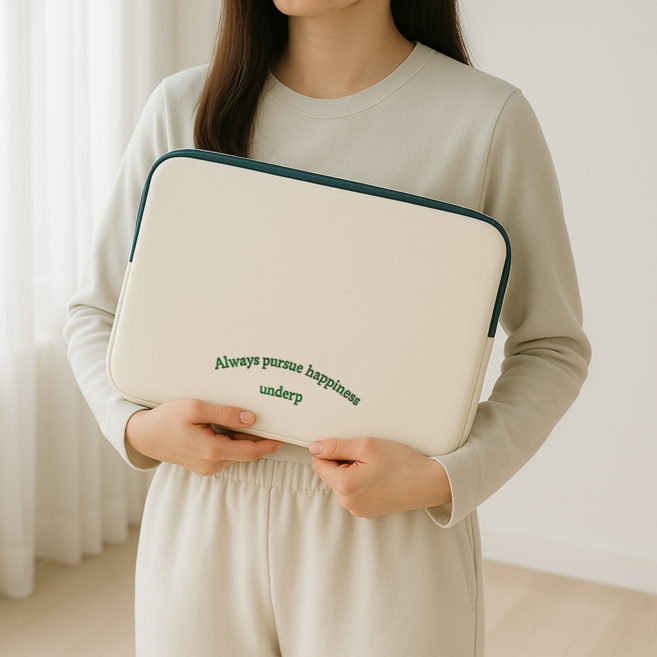 언더프 레터링 노트북 파우치 아이패드 가방, 아이보리, 1개